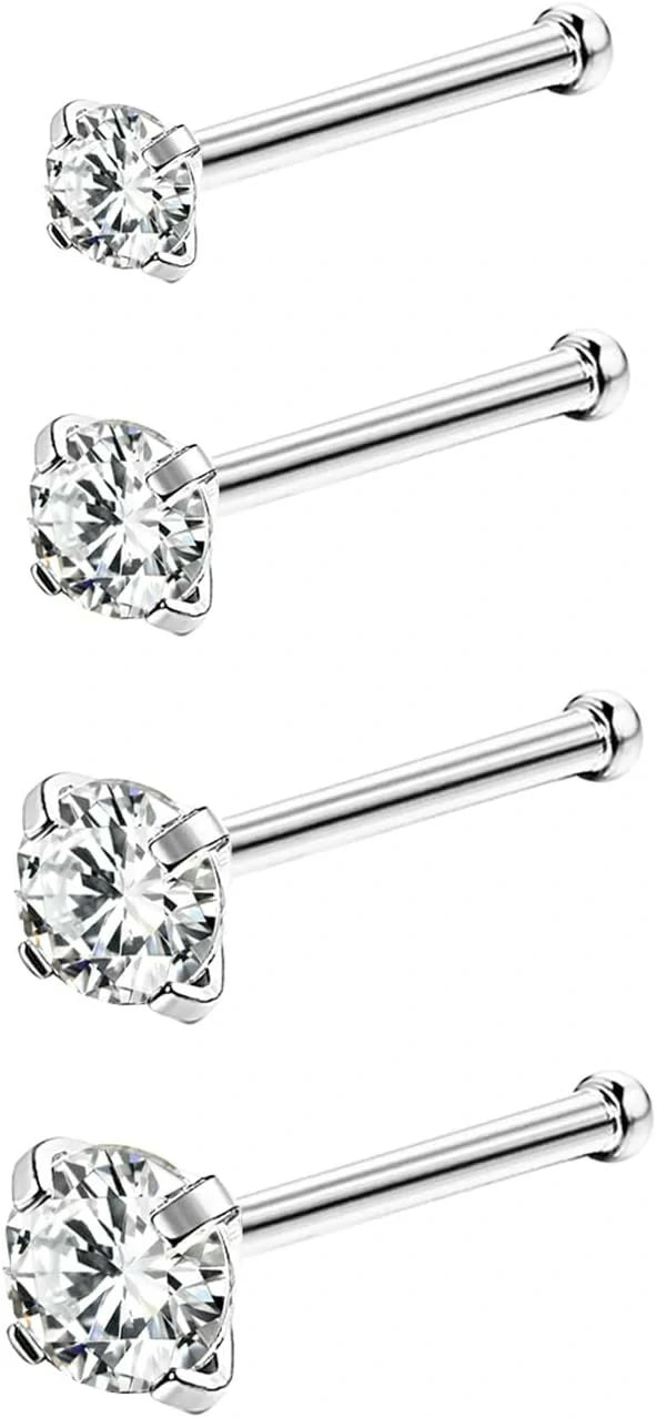 4-6pcs  CZ L Shaped Corkscrew Nose Ring Studs Small Cute Silver Rose Gold Black Nose