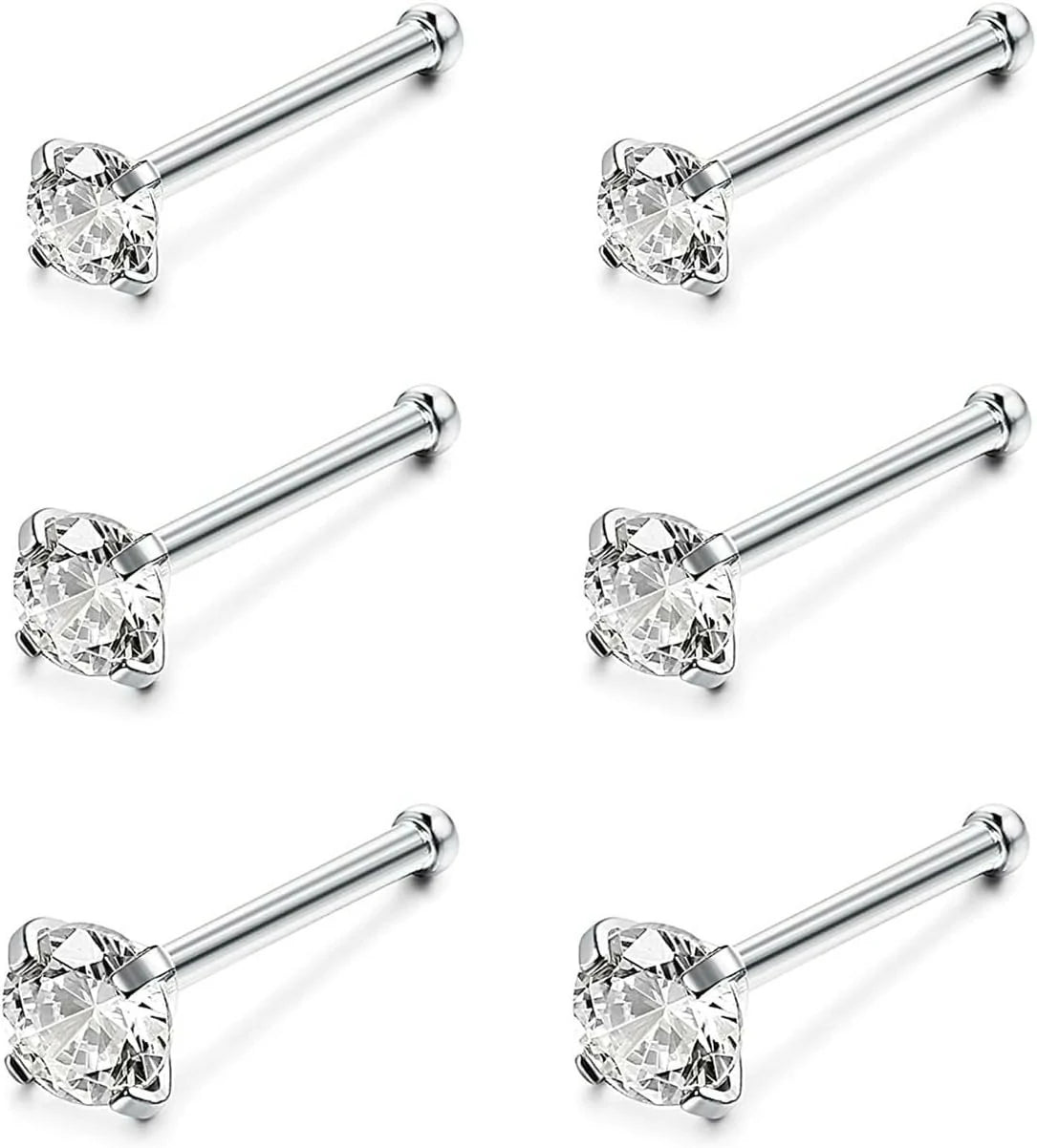 4-6pcs  CZ L Shaped Corkscrew Nose Ring Studs Small Cute Silver Rose Gold Black Nose