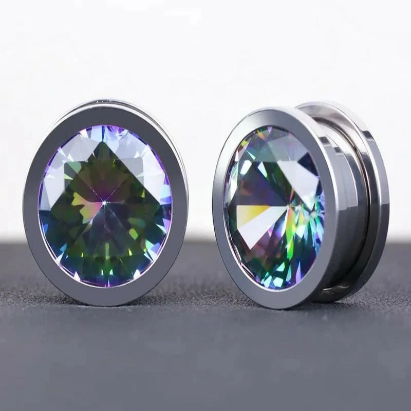 4 Pairs Color Zircons and 1 Pair Stainless Steel Ear Tunnel Ear Gauges Stretching Screw Fit