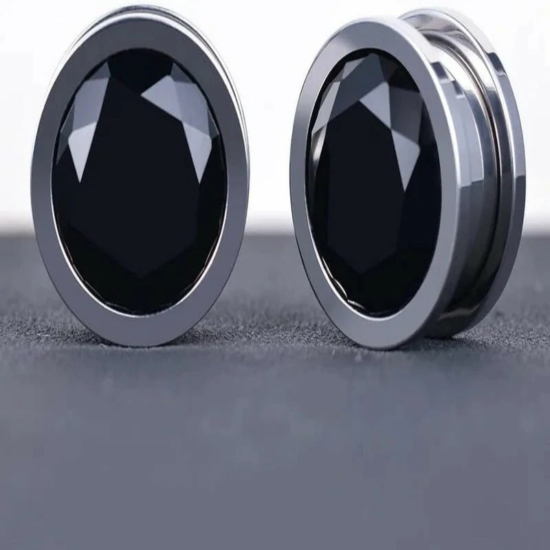 4 Pairs Color Zircons and 1 Pair Stainless Steel Ear Tunnel Ear Gauges Stretching Screw Fit