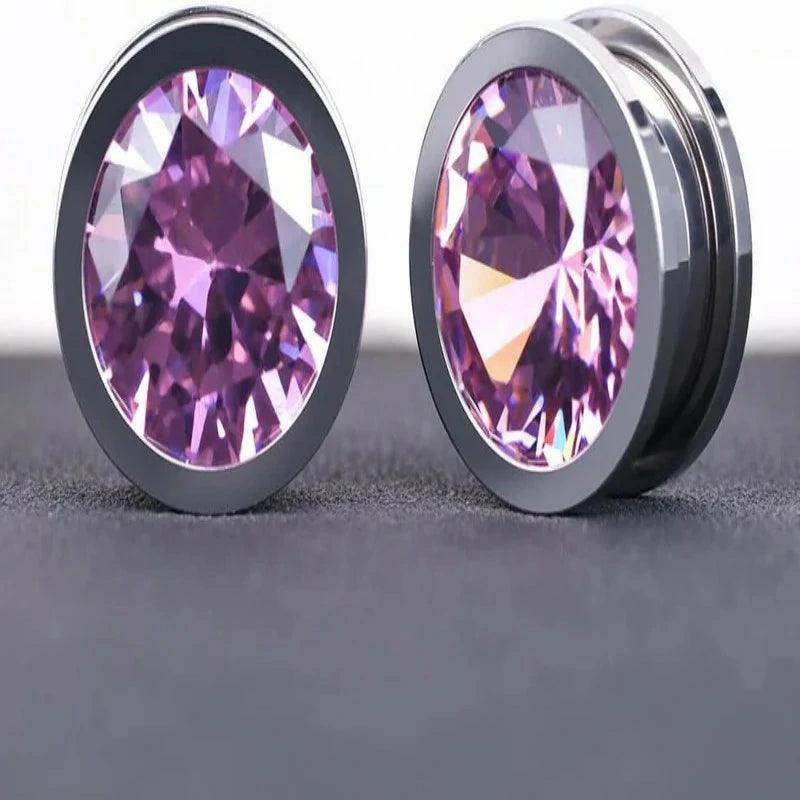 4 Pairs Color Zircons and 1 Pair Stainless Steel Ear Tunnel Ear Gauges Stretching Screw Fit