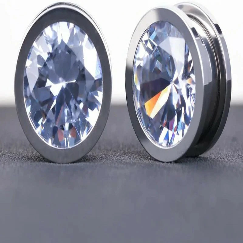 4 Pairs Color Zircons and 1 Pair Stainless Steel Ear Tunnel Ear Gauges Stretching Screw Fit