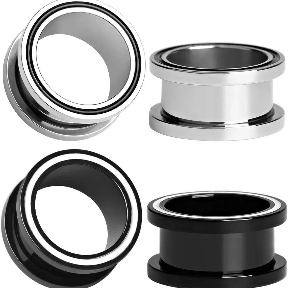 4 pairs Stainless Steel Black Gauges Stretching Screw Fit Tunnels Ear Plugs