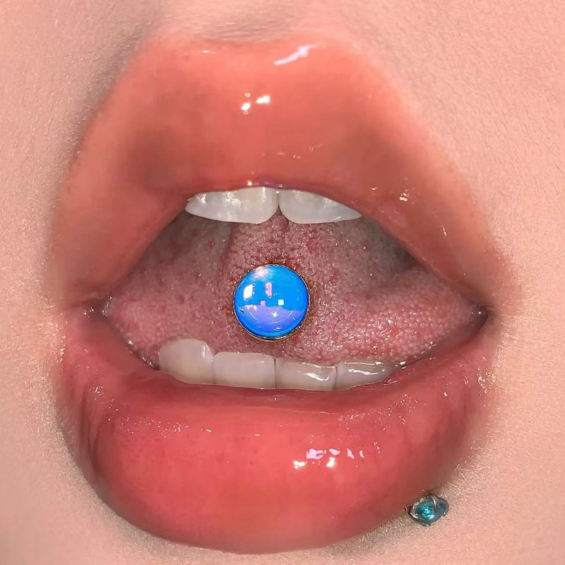 Light Tongue Rings G23 Titanum Premium Cut Zircon Internally Threaded