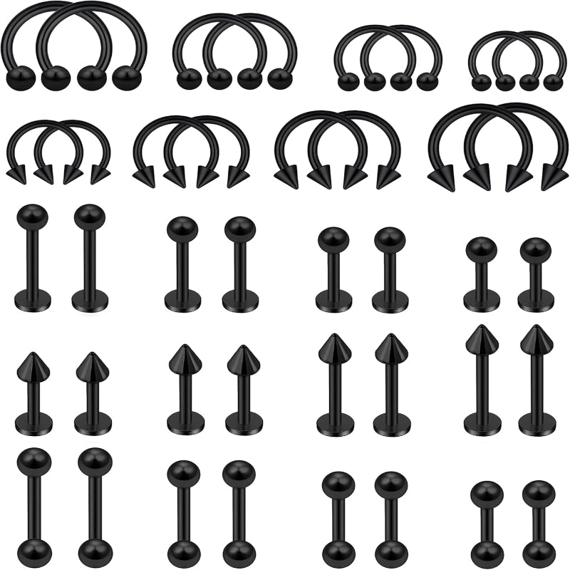 40Pcs 16G Lip Rings Surgical Steel Snake Bite Jewelry Labret Monroe Barbell Daith Tragus Helix Piercing Nose Septum Jewelry for Women Men 6mm/8mm/10mm/12mm - QIAO CrystalQIAO CrystalQIAO Crystal