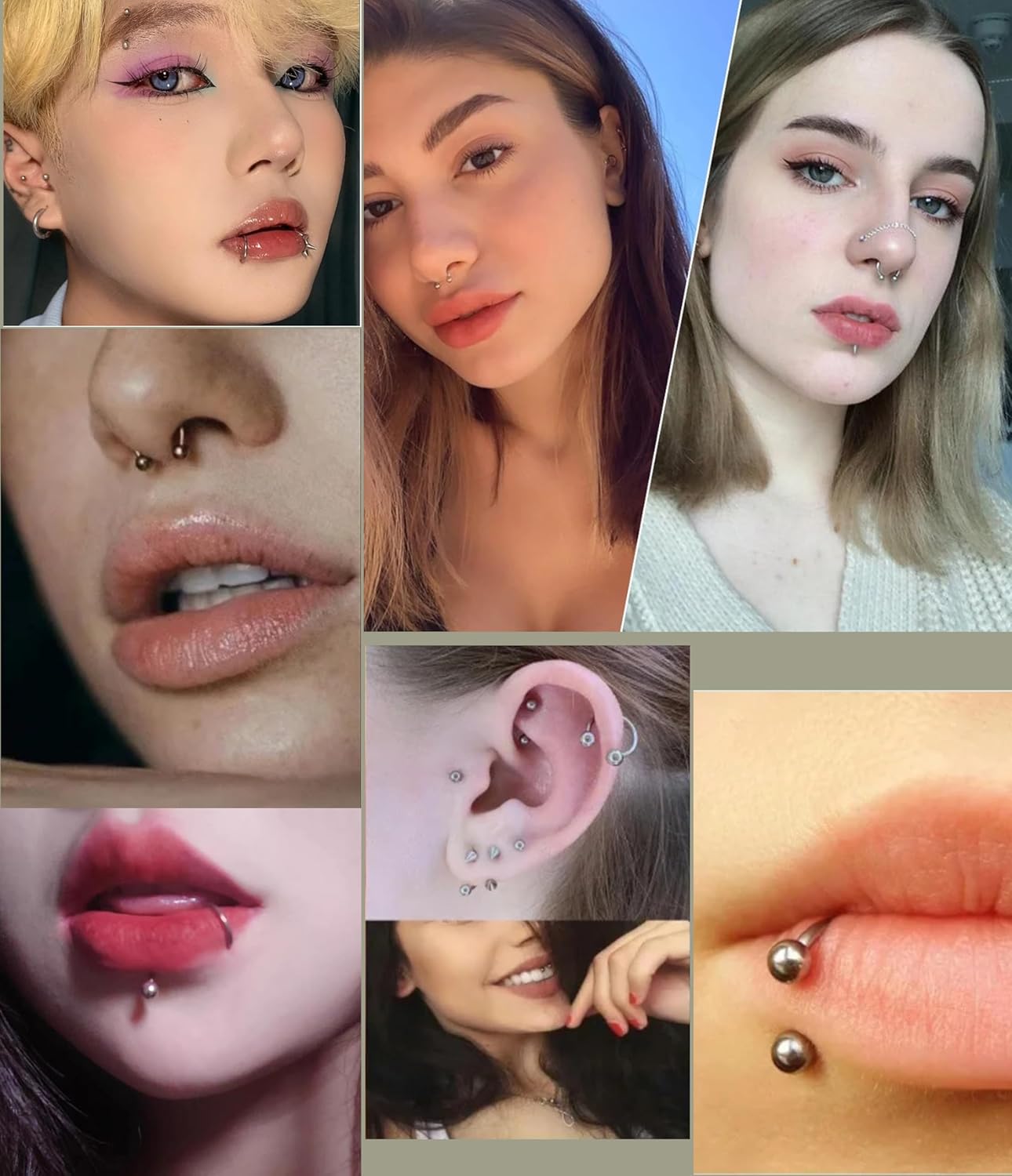 40Pcs 16G Lip Rings Surgical Steel Snake Bite Jewelry Labret Monroe Barbell Daith Tragus Helix Piercing Nose Septum Jewelry for Women Men 6mm/8mm/10mm/12mm - QIAO CrystalQIAO CrystalQIAO Crystal