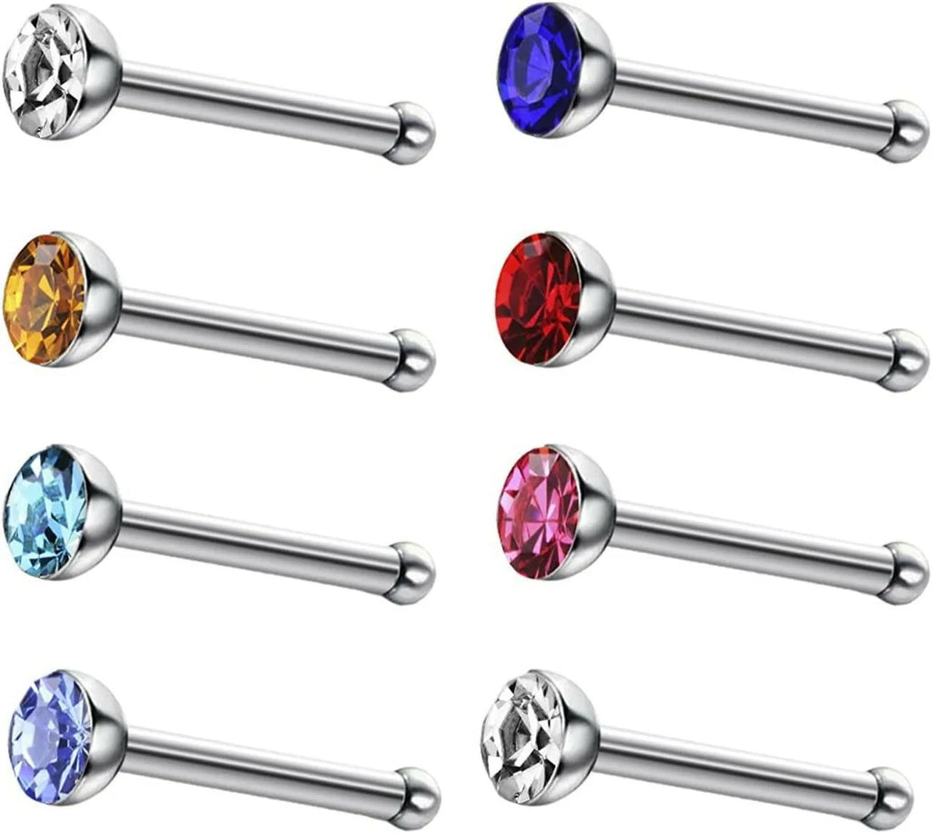 40pcs Nose Studs Stainless Steel CZ Nose Rings Pins Piercing Jewelry Bone Studs