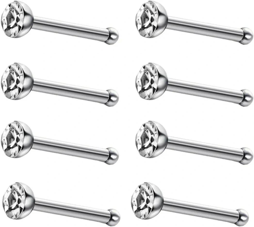40pcs Nose Studs Stainless Steel CZ Nose Rings Pins Piercing Jewelry Bone Studs