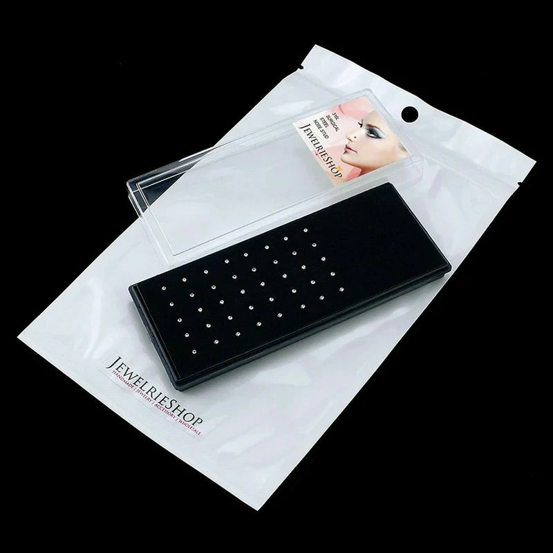 40pcs Nose Studs Stainless Steel CZ Nose Rings Pins Piercing Jewelry Bone Studs