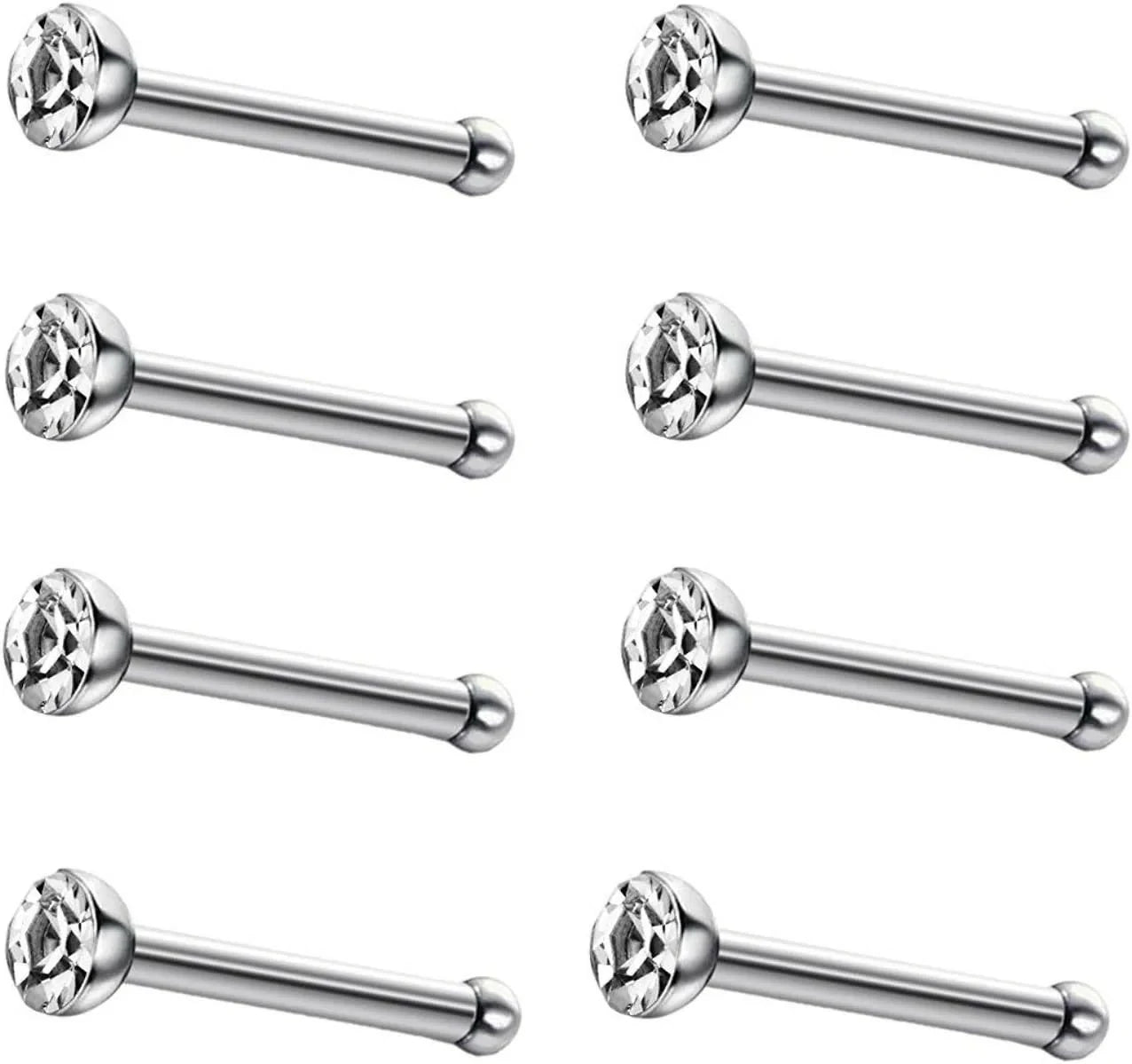 40pcs Nose Studs Stainless Steel CZ Nose Rings Pins Piercing Jewelry Bone Studs