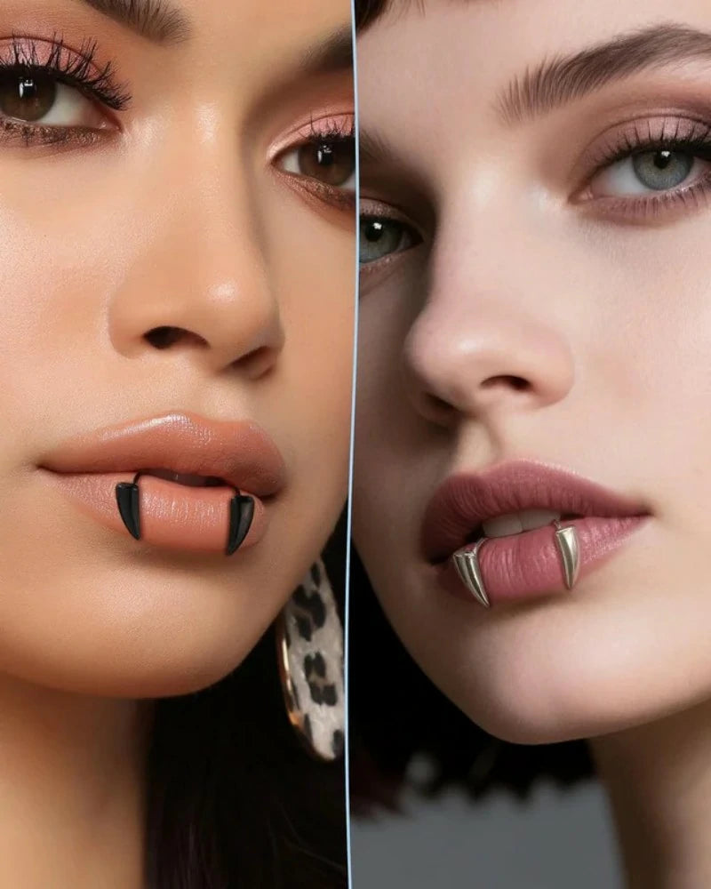 4PCS Fake Lip Ring Vampire Teeth Ring, Adjustable Lip Piercing Non-Piercing