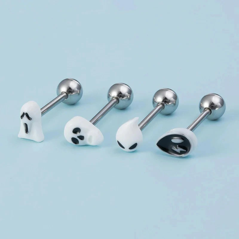 4pc 14G Tongue Rings Acrylic Trendy Stainless Steel Tongue Barbell Body Piercing Jewelry