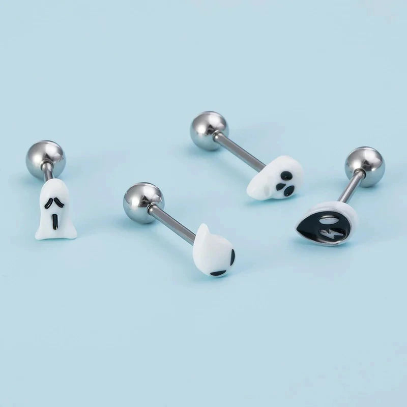 4pc 14G Tongue Rings Acrylic Trendy Stainless Steel Tongue Barbell Body Piercing Jewelry