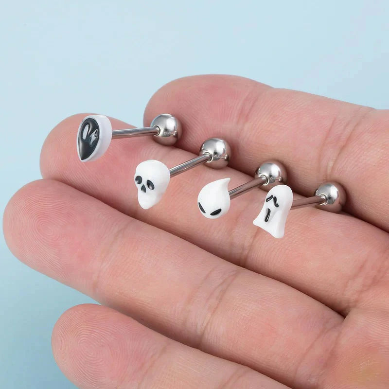 4pc 14G Tongue Rings Acrylic Trendy Stainless Steel Tongue Barbell Body Piercing Jewelry