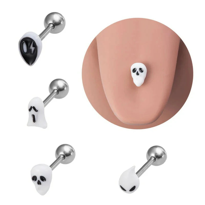 4pc 14G Tongue Rings Acrylic Trendy Stainless Steel Tongue Barbell Body Piercing Jewelry