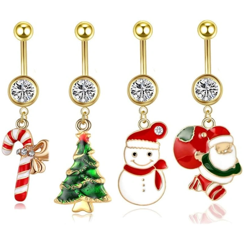 4pcs-14g-christmas-belly-button-rings-for-women-santa-claus-christmas-tree-candy-cane-snowman