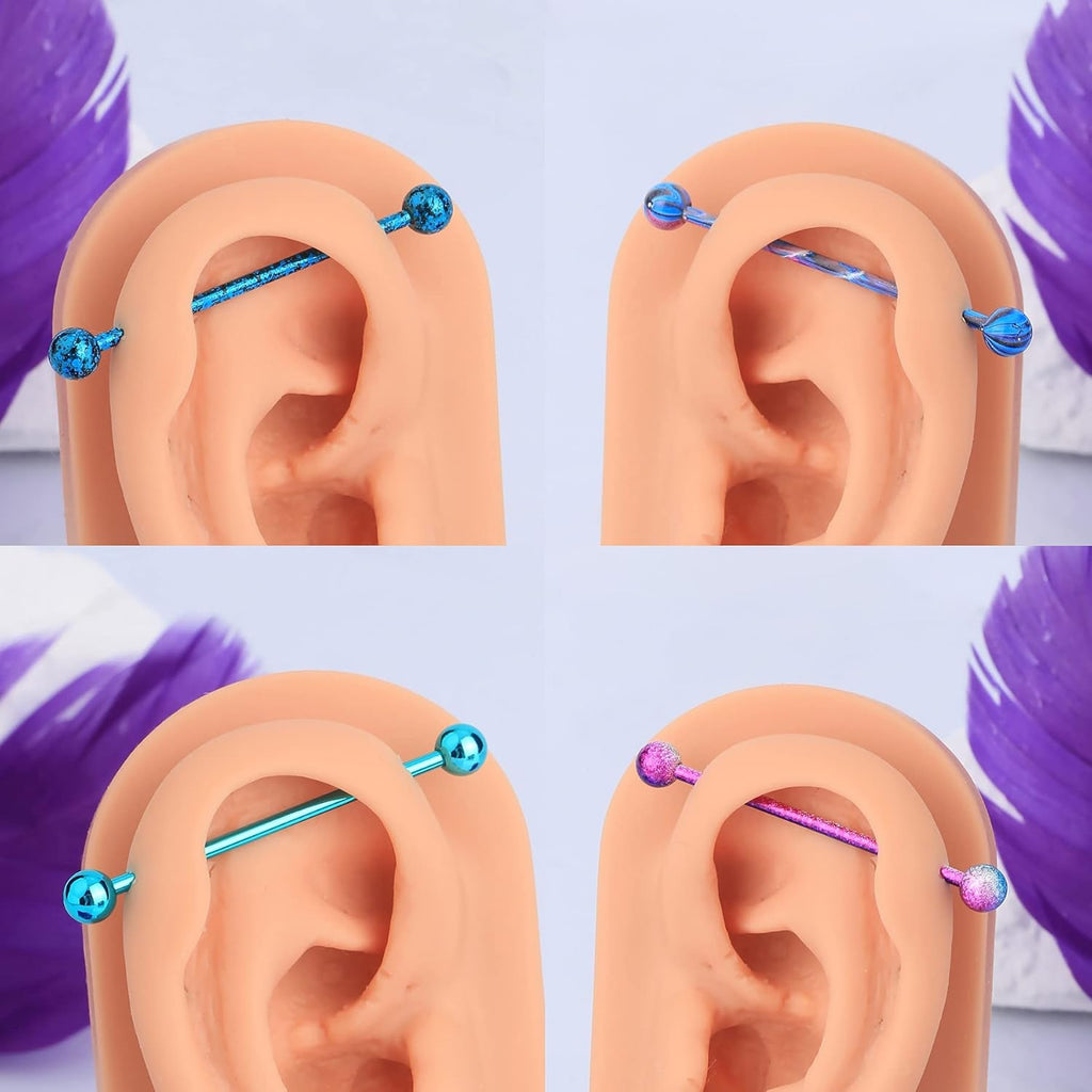 4PCS 14G Surgical Steel Paint Swirl Splatter Industrial Barbell Cartilage Earrings - QIAO CrystalQIAO CrystalQIAO Crystal