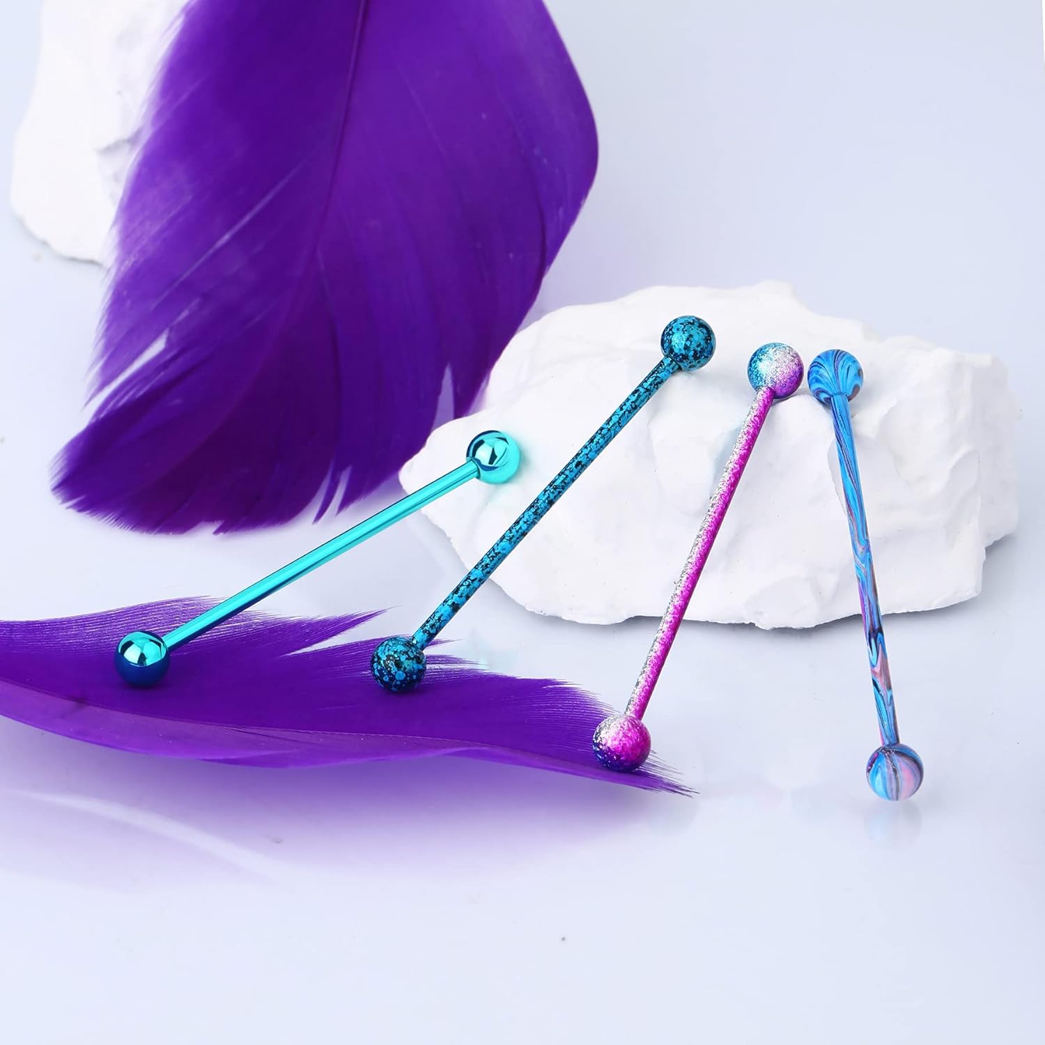 4PCS 14G Surgical Steel Paint Swirl Splatter Industrial Barbell Cartilage Earrings - QIAO CrystalQIAO CrystalQIAO Crystal