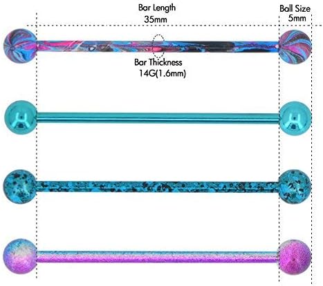 4PCS 14G Surgical Steel Paint Swirl Splatter Industrial Barbell Cartilage Earrings - QIAO CrystalQIAO CrystalQIAO Crystal