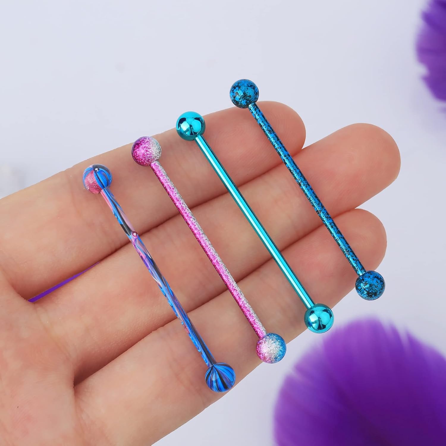 4PCS 14G Surgical Steel Paint Swirl Splatter Industrial Barbell Cartilage Earrings - QIAO CrystalQIAO CrystalQIAO Crystal