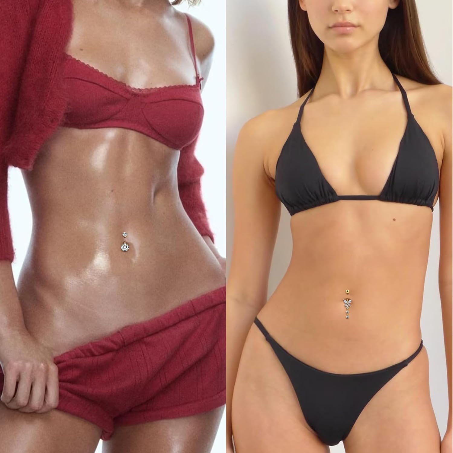 4PCS Belly Button Ring 14G 1.6MM Stainless Steel Dangle Belly Rings Clicker Belly Piercing Navel Rings for Women - 我的商店我的商店我的商店