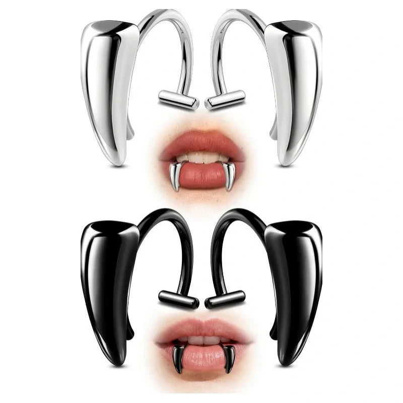 4PCS Fake Lip Ring Vampire Teeth Ring, Adjustable Lip Piercing Non-Piercing