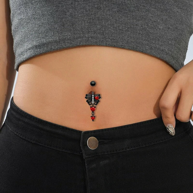 4Pcs Stainless Steel Bat Belly Button 14G Halloween Red Black Bat Dangle Belly Navel Rings