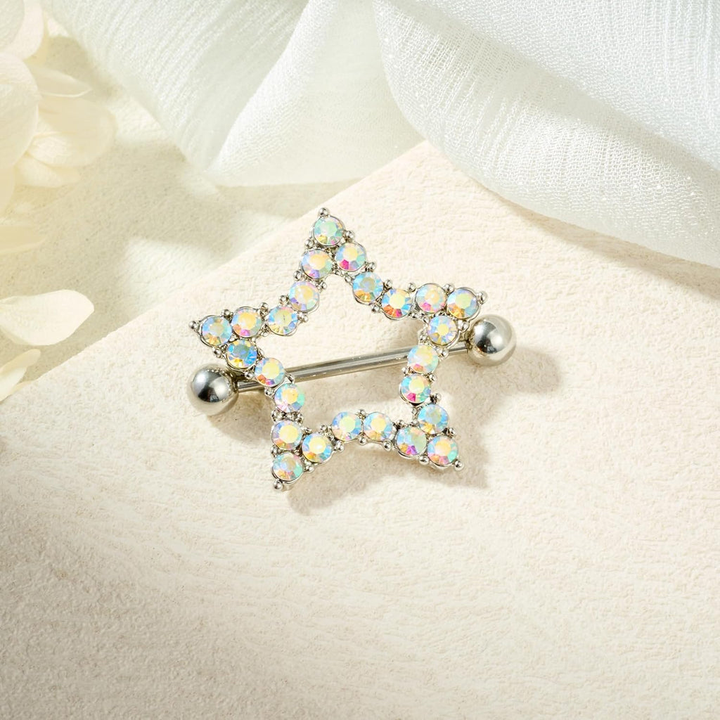 5 Pairs 14G Nipple Rings Stainless Steel Heart Butterfly Bow Opal Flower CZ Stud Barbell Set Cute Nipplerings Shields Piercing Jewelry for Women Pink Blue Red Tone Body Jewelry - QIAO CrystalQIAO CrystalQIAO Crystal