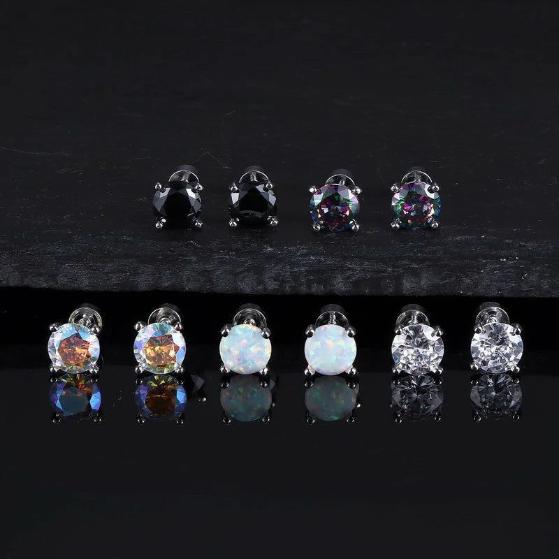 5 Pairs 925 Sterling Silver Stud Earrings 20G Flat Back Earrings