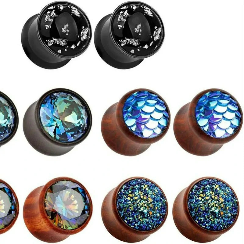0.8mm 5 Pairs Gauge Zircon Stone Tapers Expanders Wooden Ear Plugs Gauge