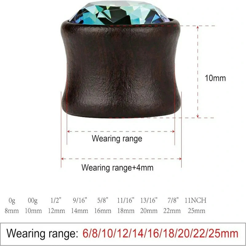 0.8mm 5 Pairs Gauge Zircon Stone Tapers Expanders Wooden Ear Plugs Gauge