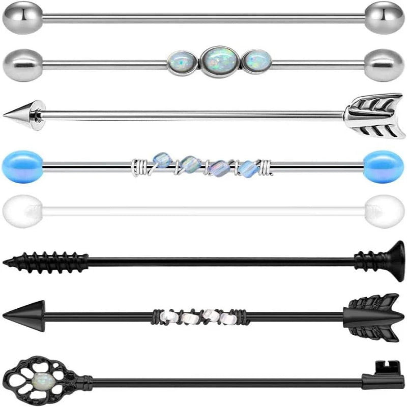 8pcs 14G Industrial Barbell 316L Surgical Stainless Steel Earring Cartilage