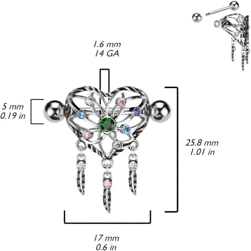 Pierced Owl 14GA 316L Stainless Steel Heart Dream Catcher Nipple Shields