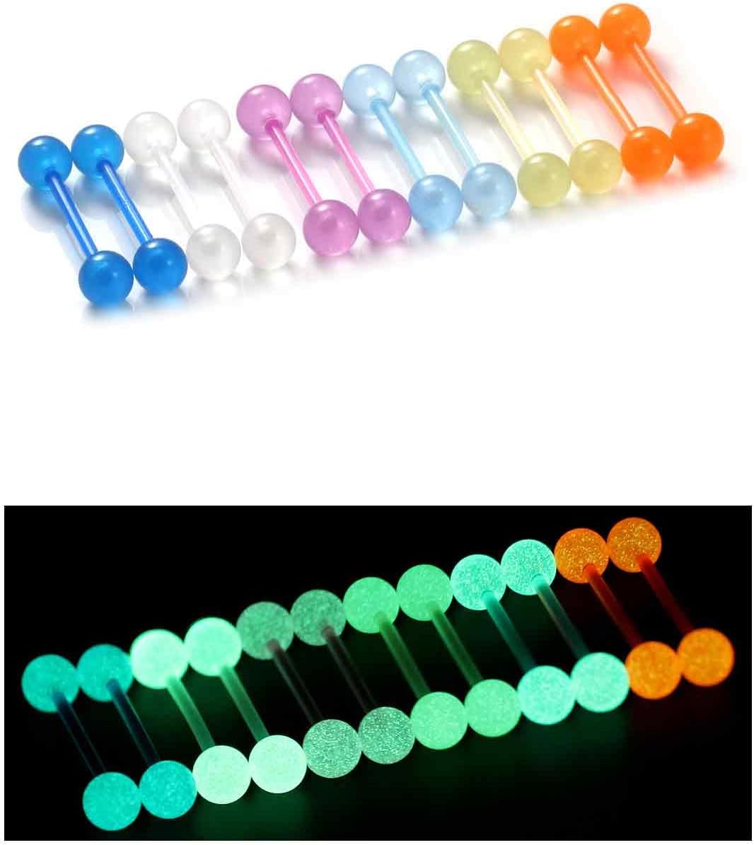 Glow in Dark Flexible Acrylic Straight Tongue Rings Plastic Nipple Ring Retainer