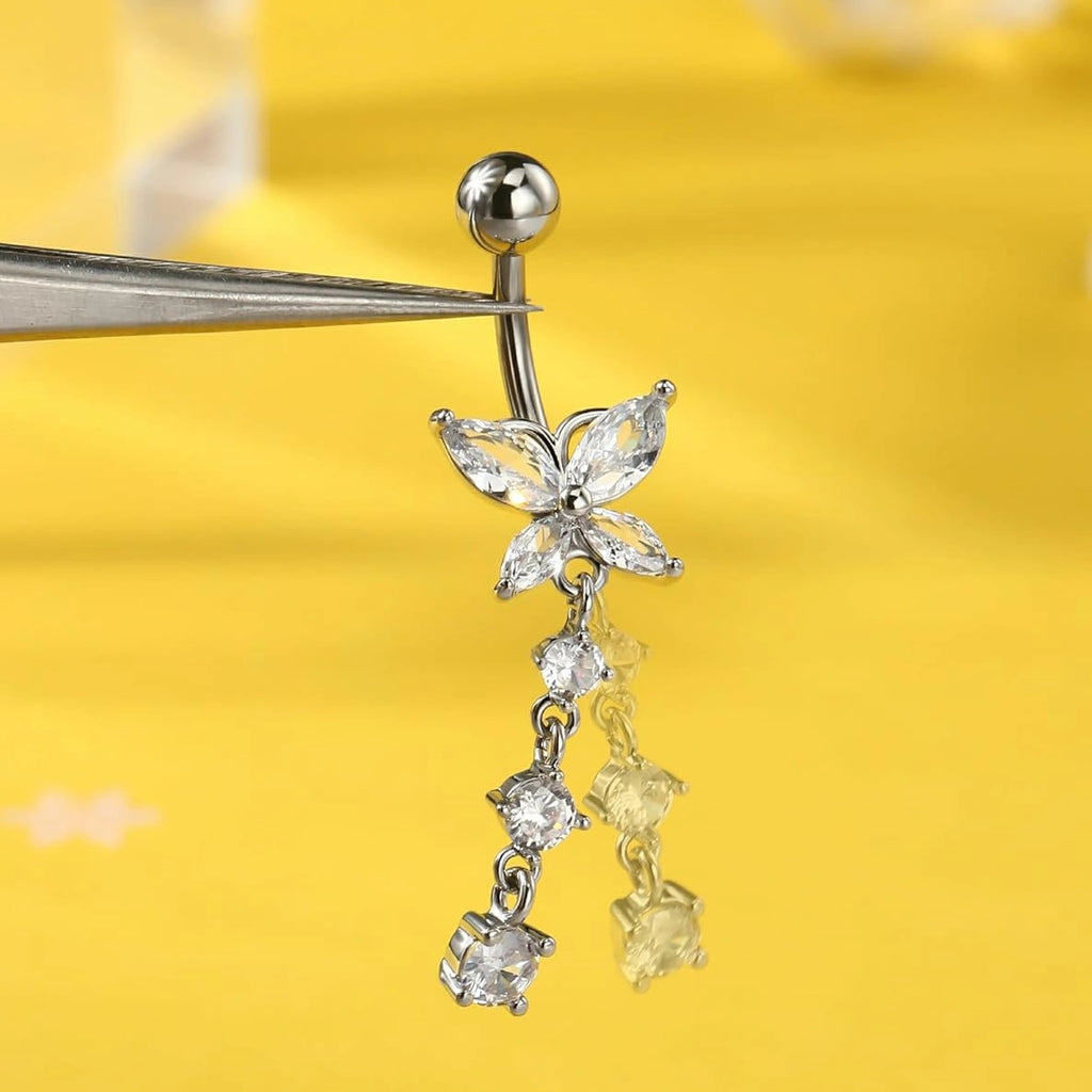 5PCS Belly Button Rings for Women 14G Dangle Navel Piercing Jewelry Set Surgical
