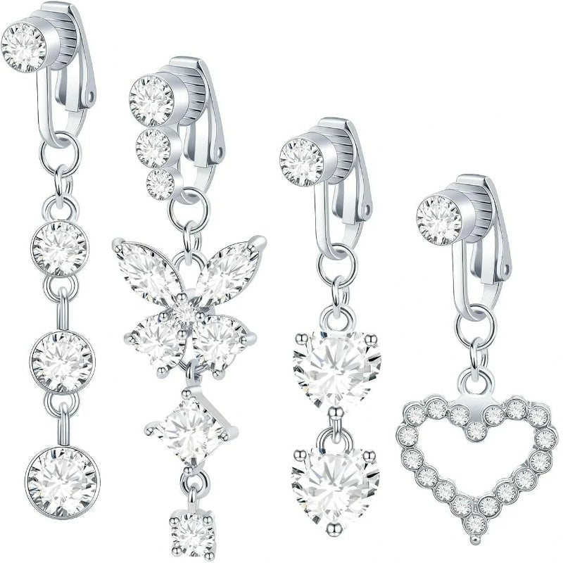 5PCS Fake Belly Ring Fake Belly Piercing Clip on Belly Button Rings Surgical Steel Fake Belly