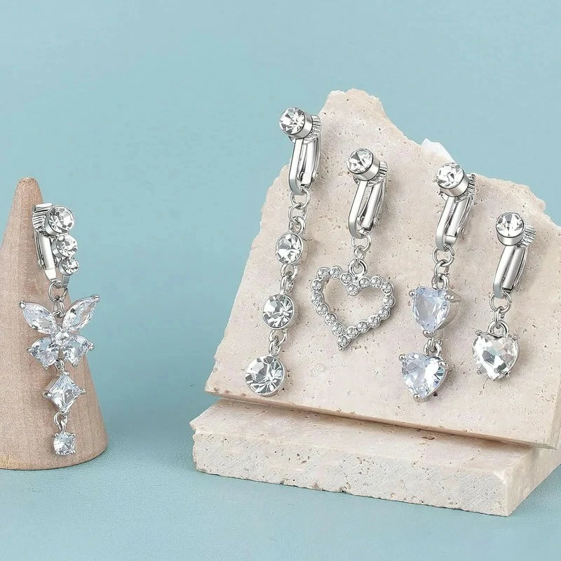 5PCS Fake Belly Ring Fake Belly Piercing Clip on Belly Button Rings Surgical Steel Fake Belly