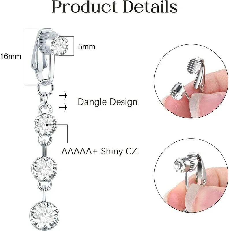 5PCS Fake Belly Ring Fake Belly Piercing Clip on Belly Button Rings Surgical Steel Fake Belly