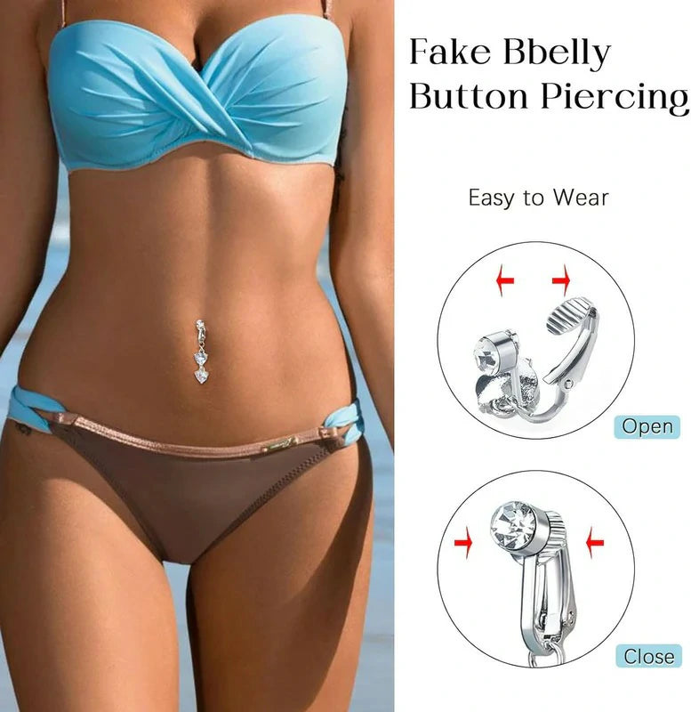 5PCS Fake Belly Ring Fake Belly Piercing Clip on Belly Button Rings Surgical Steel Fake Belly