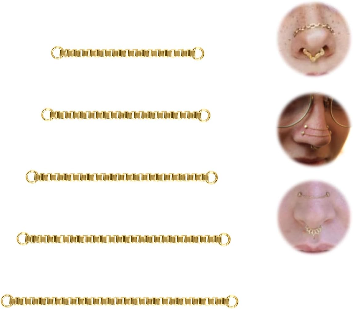 5Pcs Surgical Steel Across Top Nose Rings Chain for Women Nose Studs Nostril Chain - QIAO CrystalQIAO CrystalQIAO Crystal