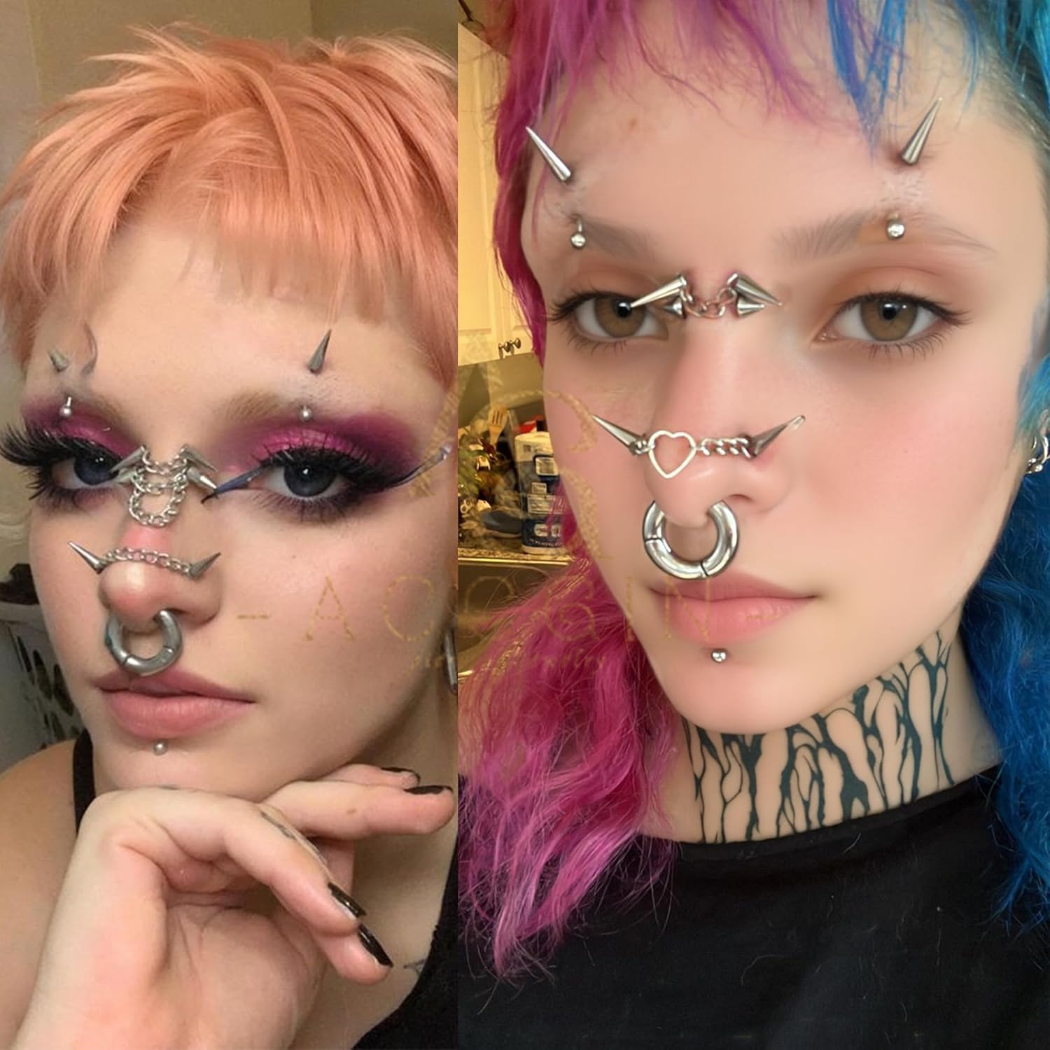 5Pcs Surgical Steel Across Top Nose Rings Chain for Women Nose Studs Nostril Chain - QIAO CrystalQIAO CrystalQIAO Crystal