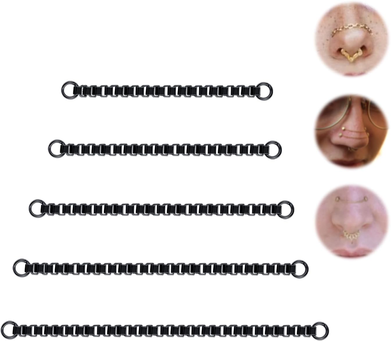 5Pcs Surgical Steel Across Top Nose Rings Chain for Women Nose Studs Nostril Chain - QIAO CrystalQIAO CrystalQIAO Crystal