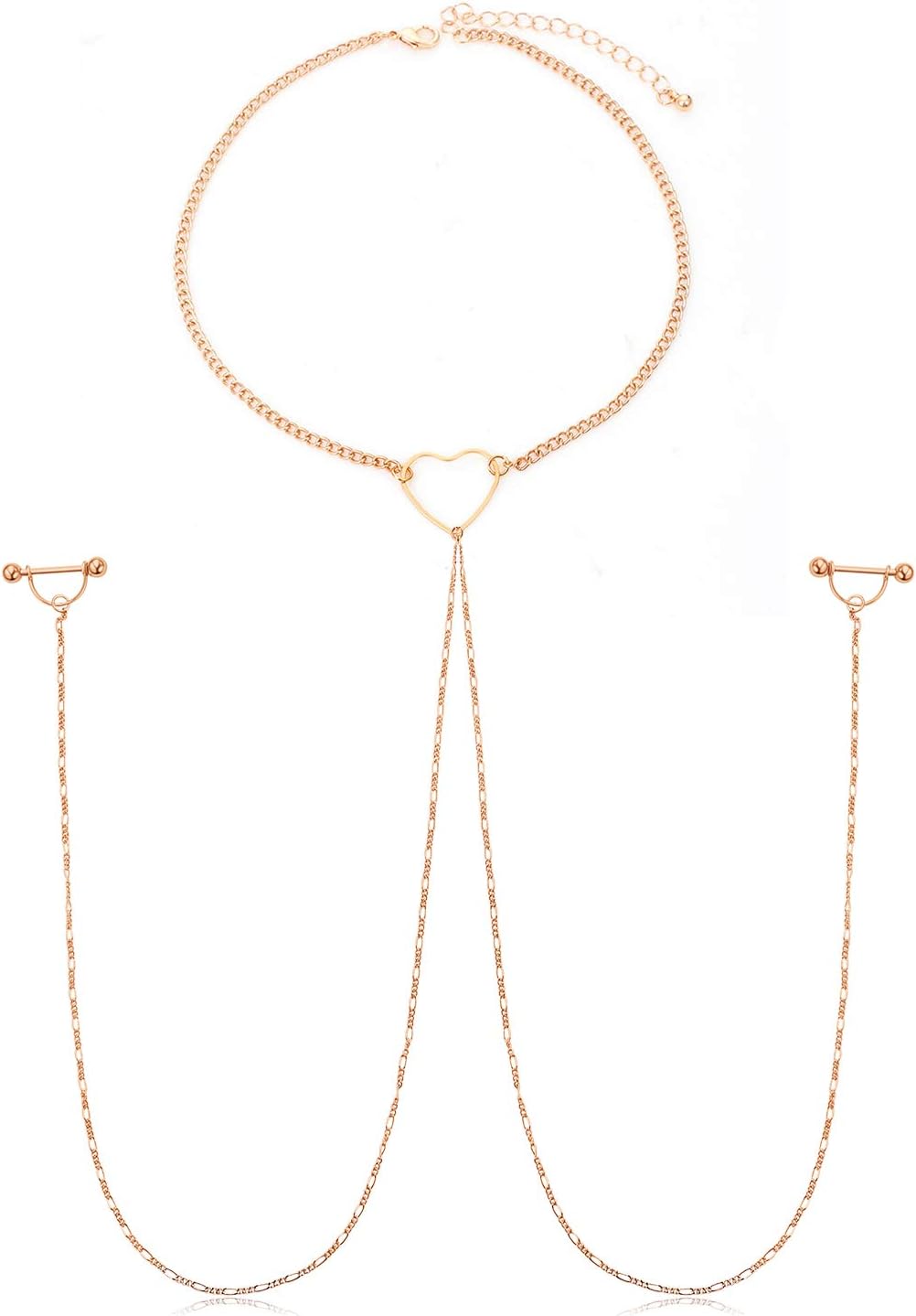 Nipple Ring with Choker Necklaces Stainless Steel Nipple Rings Chain Heart Cat Head Punk