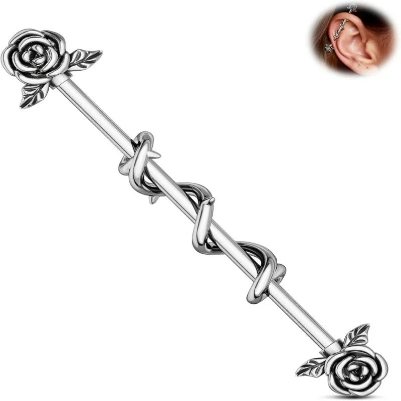 Rose Industrial Ring Flower Industrial Barbell Surgical Steel Industrial Piercing Jewelry
