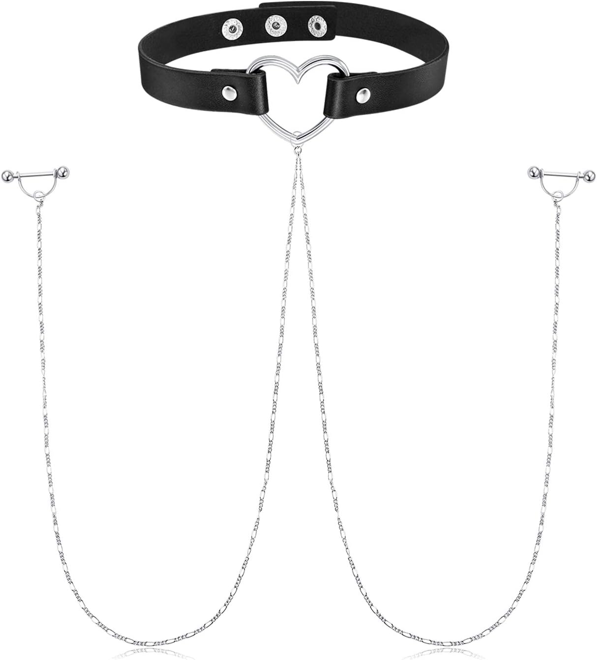 Nipple Ring with Choker Necklaces Stainless Steel Nipple Rings Chain Heart Cat Head Punk