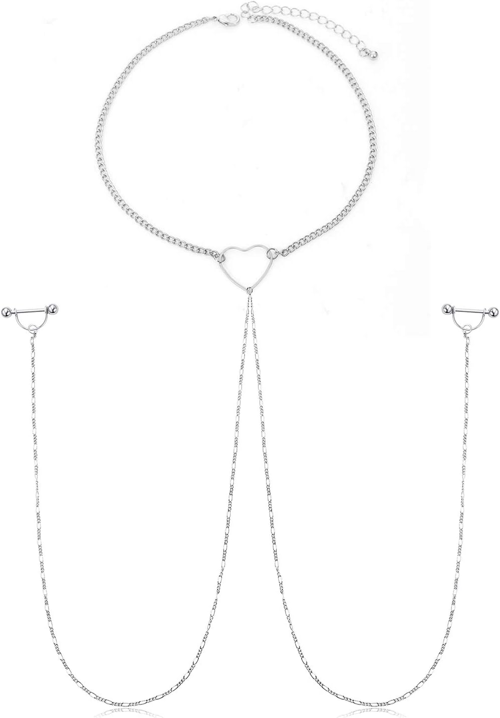 Nipple Ring with Choker Necklaces Stainless Steel Nipple Rings Chain Heart Cat Head Punk