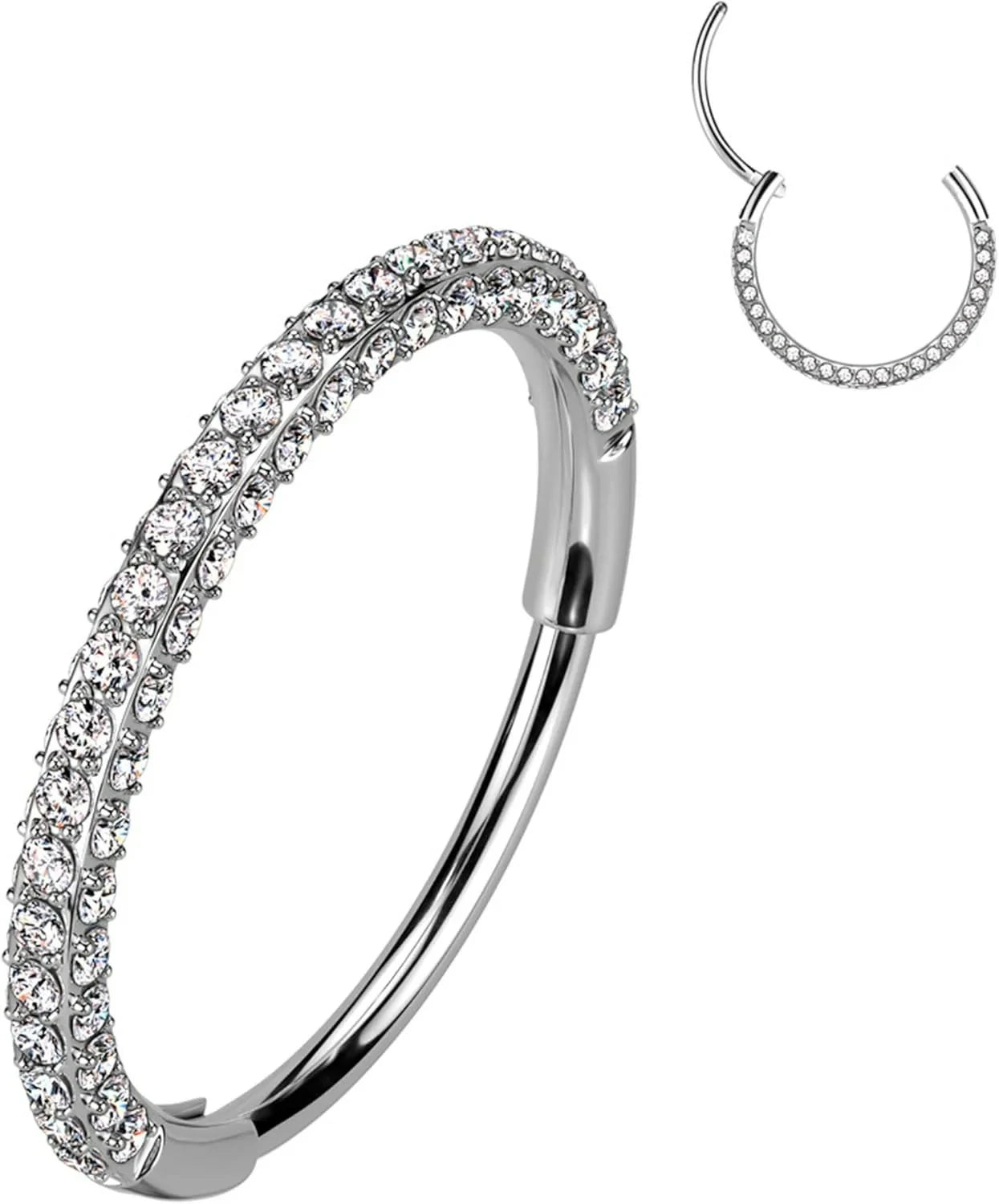 Triple Sided Micro Gem Nose Hoop Ring Implant Grade Titanium With Sparkling CZ Gems