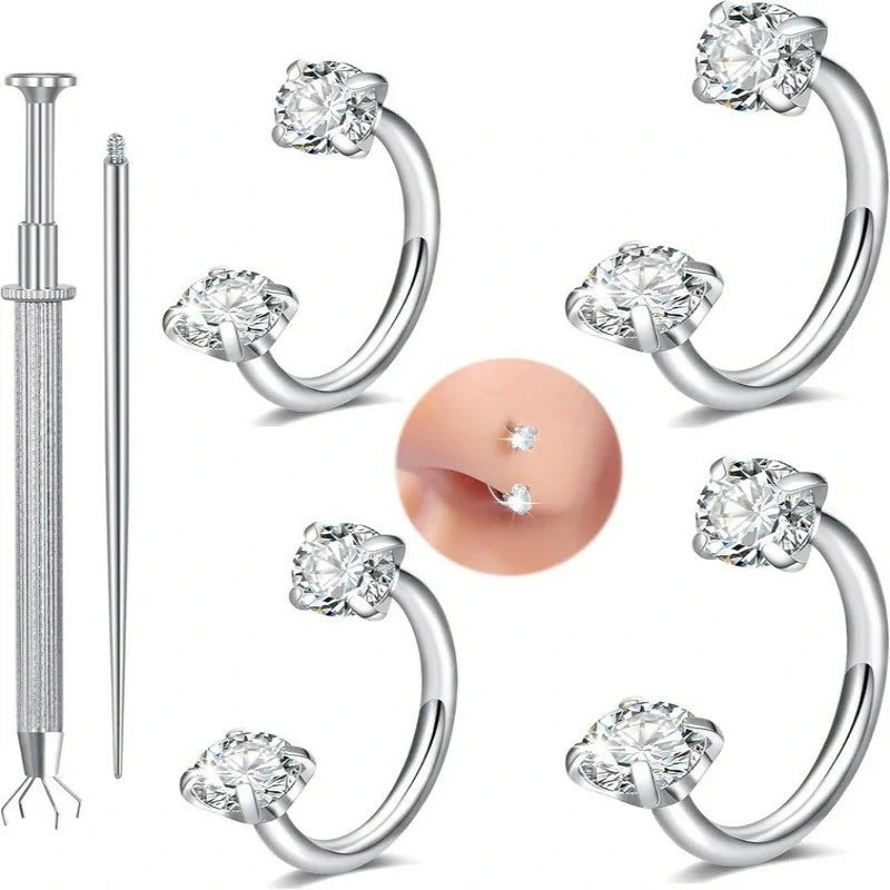 6mm 8mm 18g Horseshoe Double Gem Horse Shoe Nose Ring Hoop Surgical Steel Silver Cartilage Helix Tragus