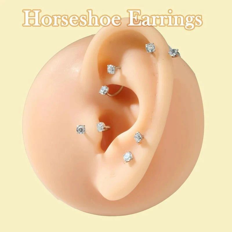 6mm 8mm 18g Horseshoe Double Gem Horse Shoe Nose Ring Hoop Surgical Steel Silver Cartilage Helix Tragus
