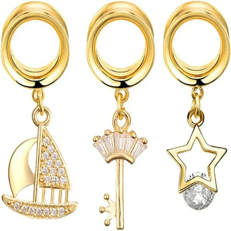 6PCS Gold Crystal Large Dangle Ear Gauges Tunnels Plug Set